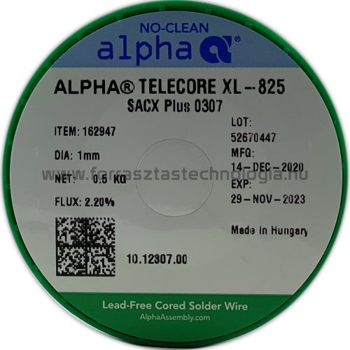 Forrasztóón ólommentes ALPHA SACX0307 TELECORE XL-825/122 1,0mm