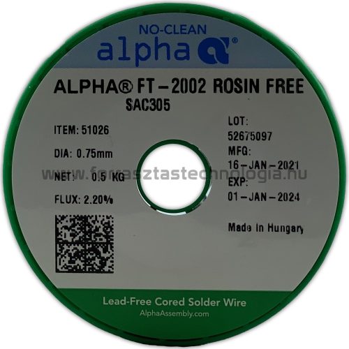 Forrasztóón ólommentes ALPHA SAC305 0,75mm FT-2002 ROSIN FREE/122