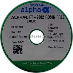 Forrasztóón ólommentes ALPHA SAC305 Alpha FT-2002 Rosin Free/122  1,0mm