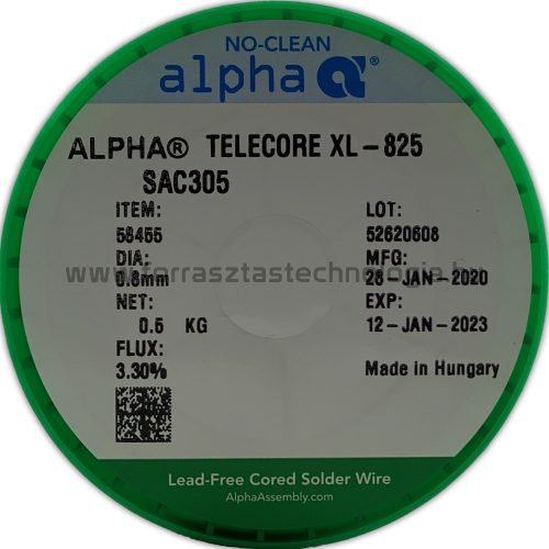 Forrasztóón ólommentes ALPHA SAC305 Fluitin XL825/133 0,8mm