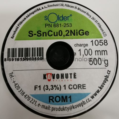 Forrasztóón ólommentes Kovohute SnCu0,2NiGe 1,0mm/500g  F1